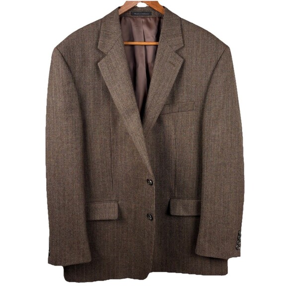 Chaps Ralph Lauren Sport Coat Mens 44R Brown Blue Lambs Wool Herringbone Blazer - Picture 2 of 7